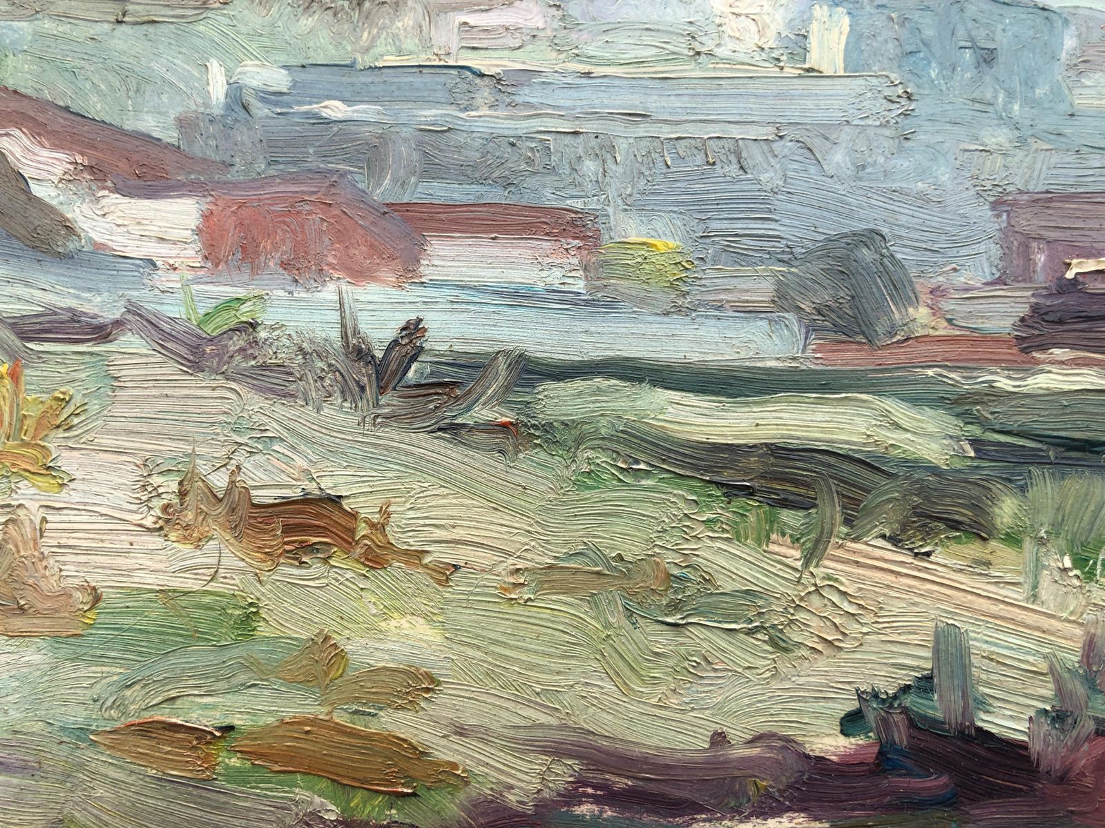 Rosendo Gonzalez Carbonell Industrial River Landscape With Factory Smoke, Spanish Post Impressionist Oil On Panel, Framed, C.1975 photo Art