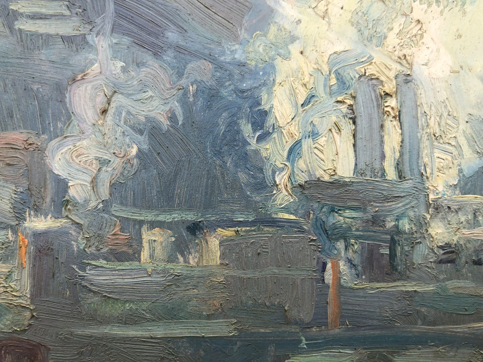 Rosendo Gonzalez Carbonell Industrial River Landscape With Factory Smoke, Spanish Post Impressionist Oil On Panel, Framed, C.1975 photo 300.0