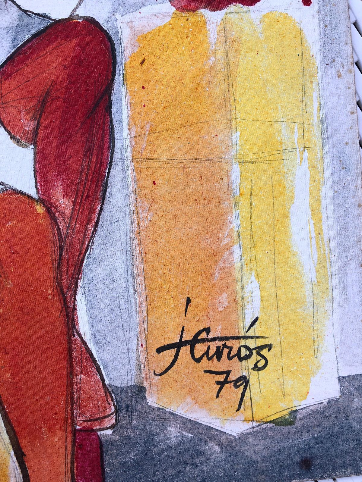 Jordi Curos Woman Posing With Guitar Mixed Media Painting 1979 photo furniture