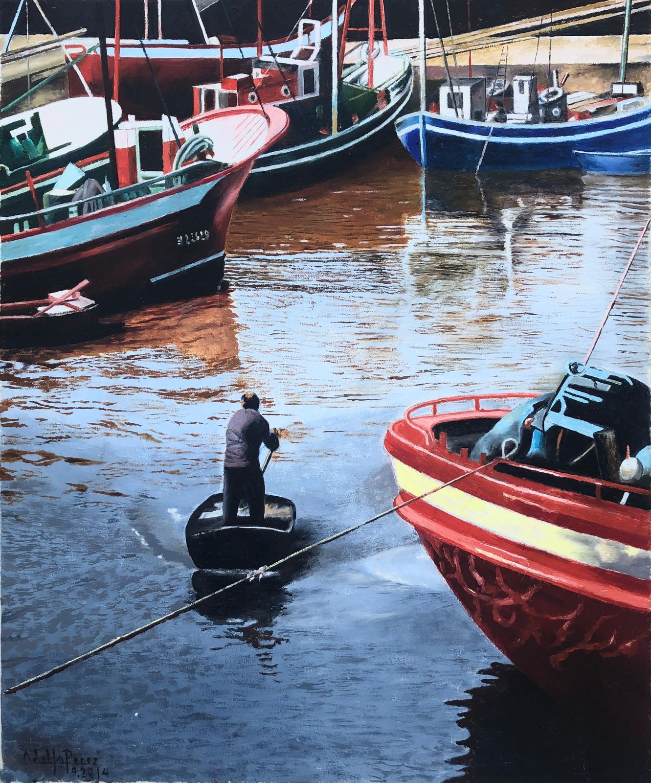 Unknown Fishing Port Oil On Canvas Painting Seascape Boats European Art 2014