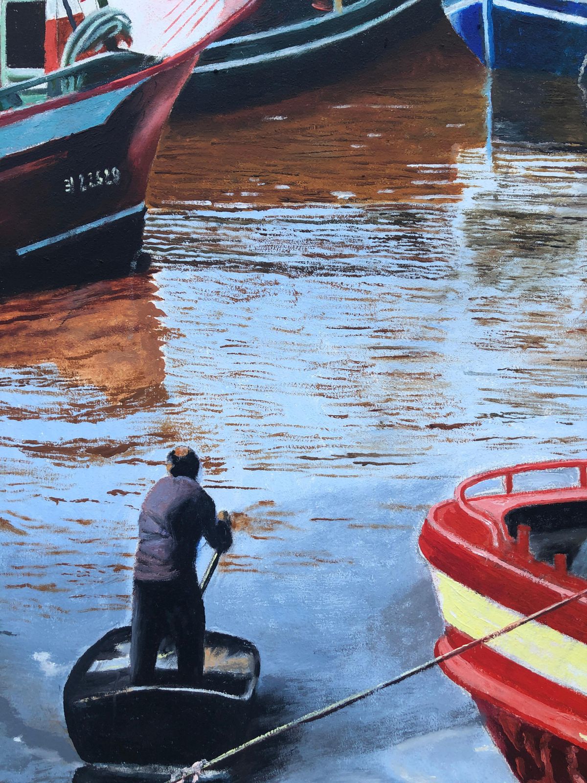 Unknown Fishing Port Oil On Canvas Painting Seascape Boats European Art 2014 photo buy