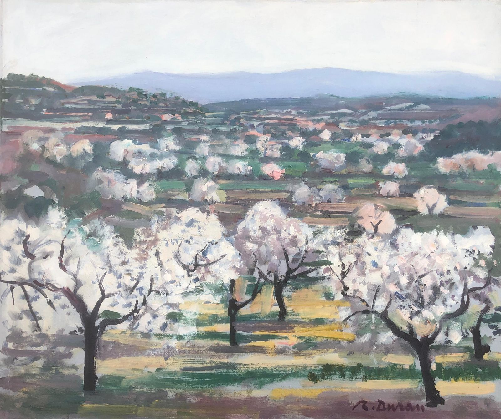 Rafael Duran Benet Almond Trees In Bloom Spain Oil Painting Spanish Landscape C.1990