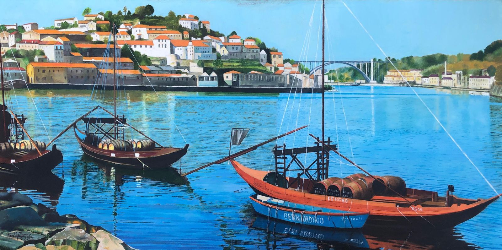 Onbekend Porto Portugal Olieverf Op Doek Zeegezicht Boten Porto 2010