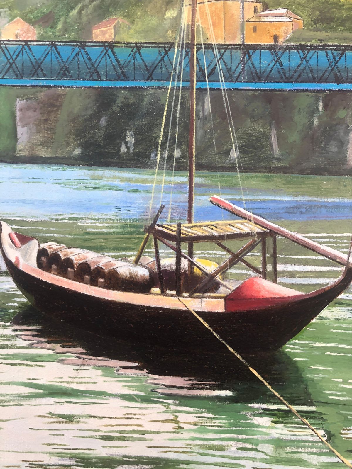 Unknowno Porto Portugal Oil On Canvas Painting Seascape Boats 2009 photo Art