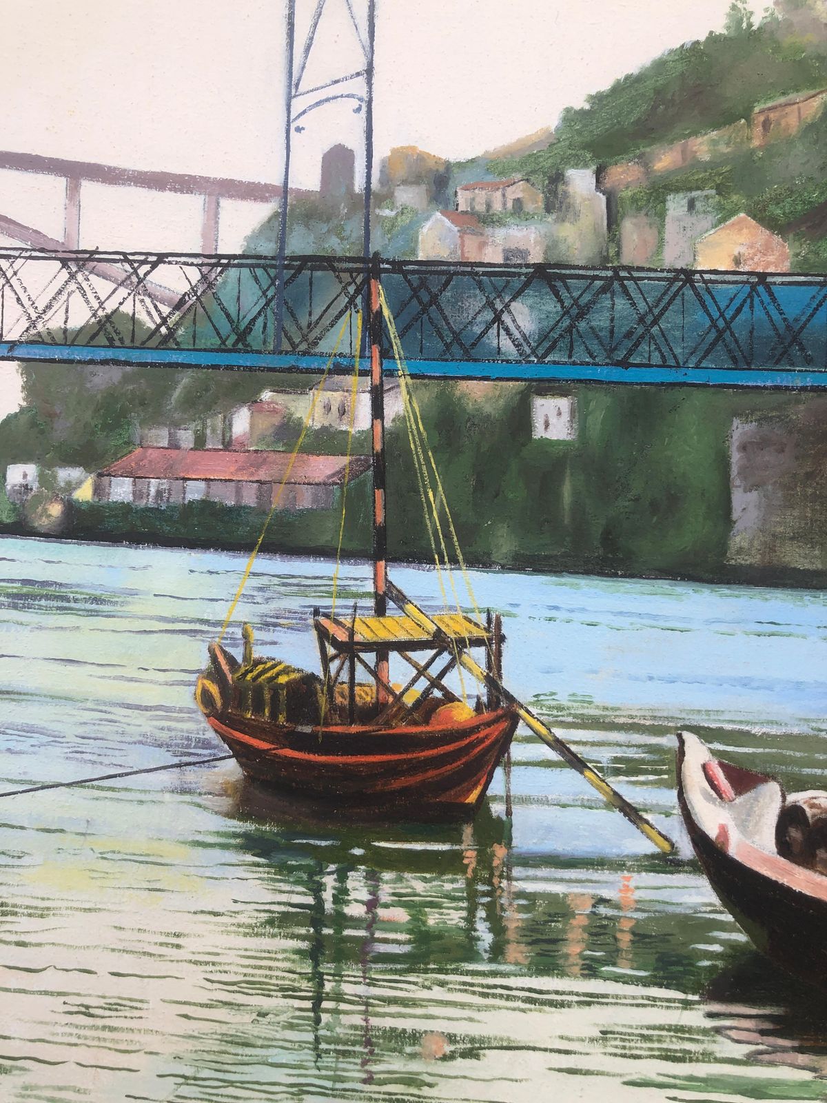 Unknowno Porto Portugal Oil On Canvas Painting Seascape Boats 2009 photo 400.0