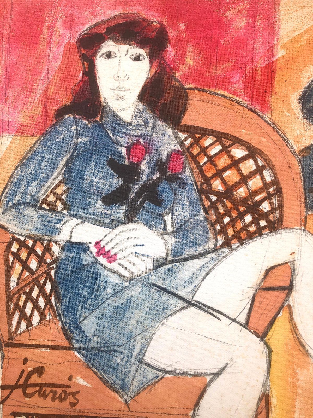 Jordi Curos Woman Posing Mixed Media Painting 1979 photo buy