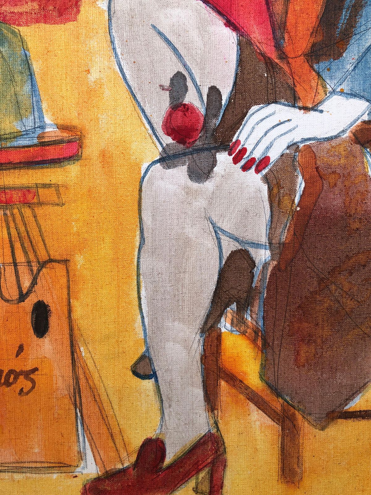 Jordi Curos Woman Posing Acrylic Painting 1979 photo for sale