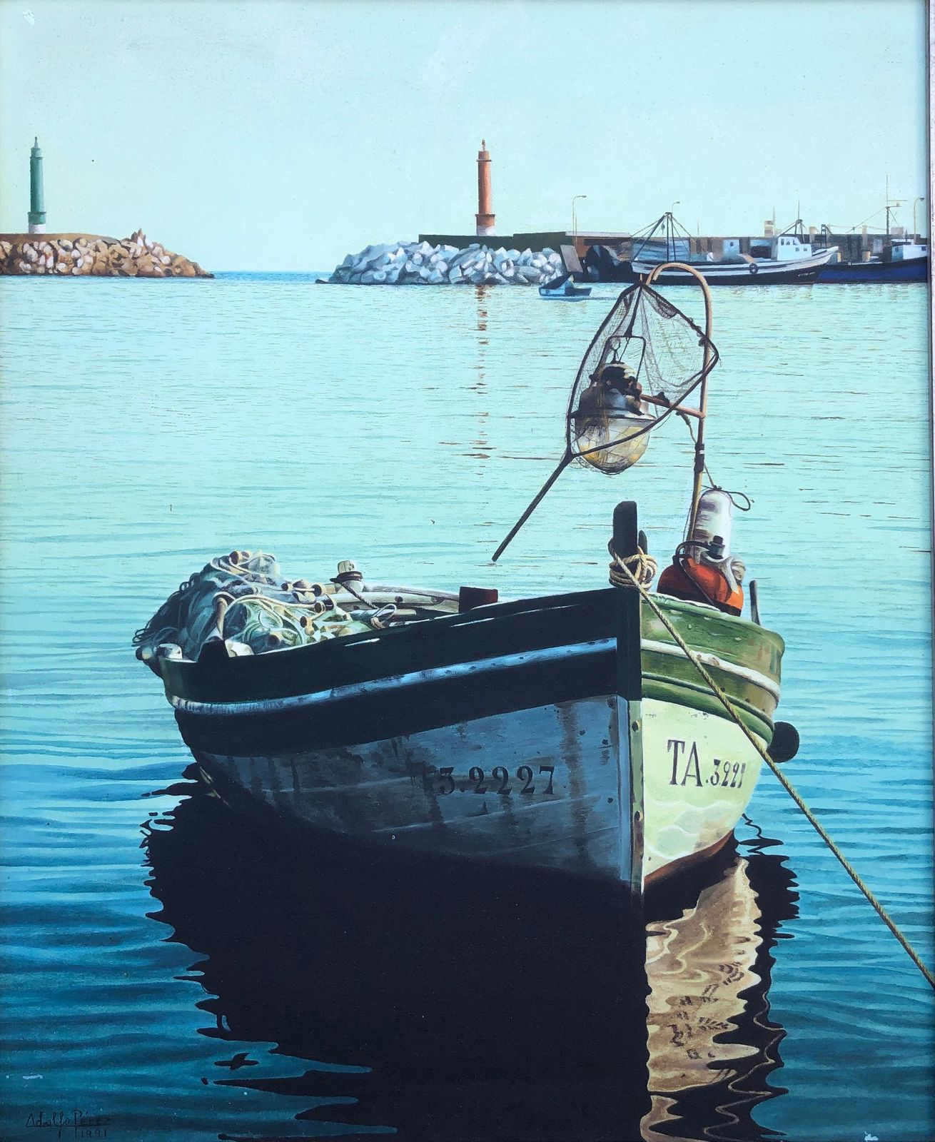 Unknown Boat Spain Oil On Canvas Painting Seascape Beach 1991