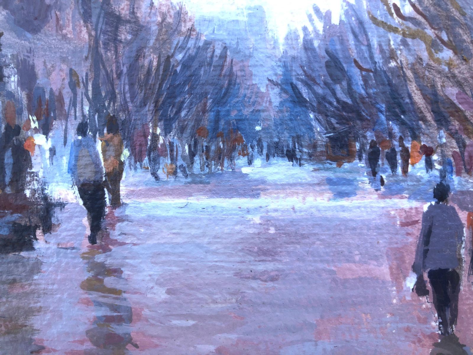 Josep Marfa Guarro Barcelona Boulevard At Dusk Urban Landscape Oil Painting Impressionist Europe 1990s photo vinterior