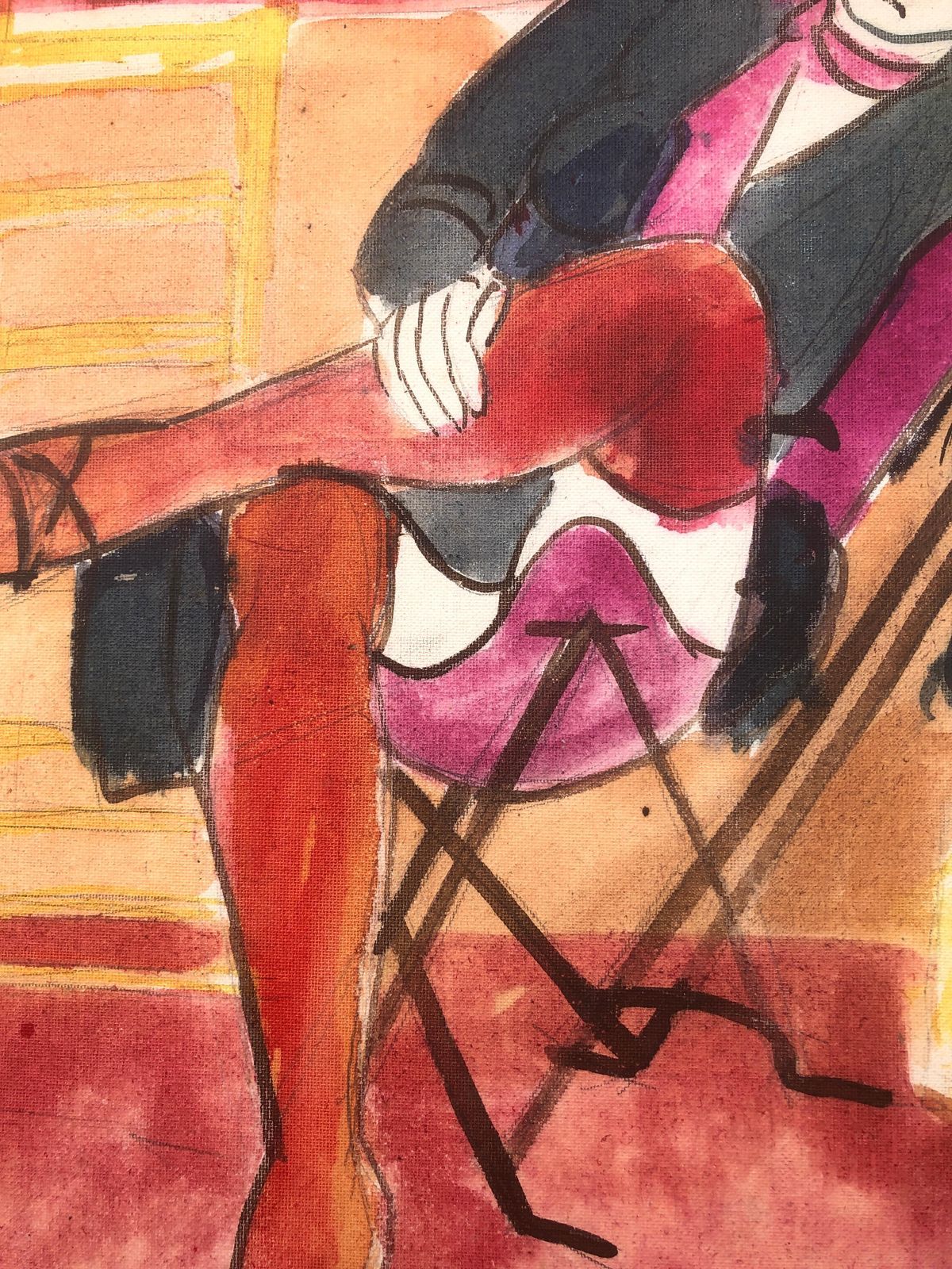 Jordi Curos Woman Posing Mixed Media Painting 1979 photo for sale