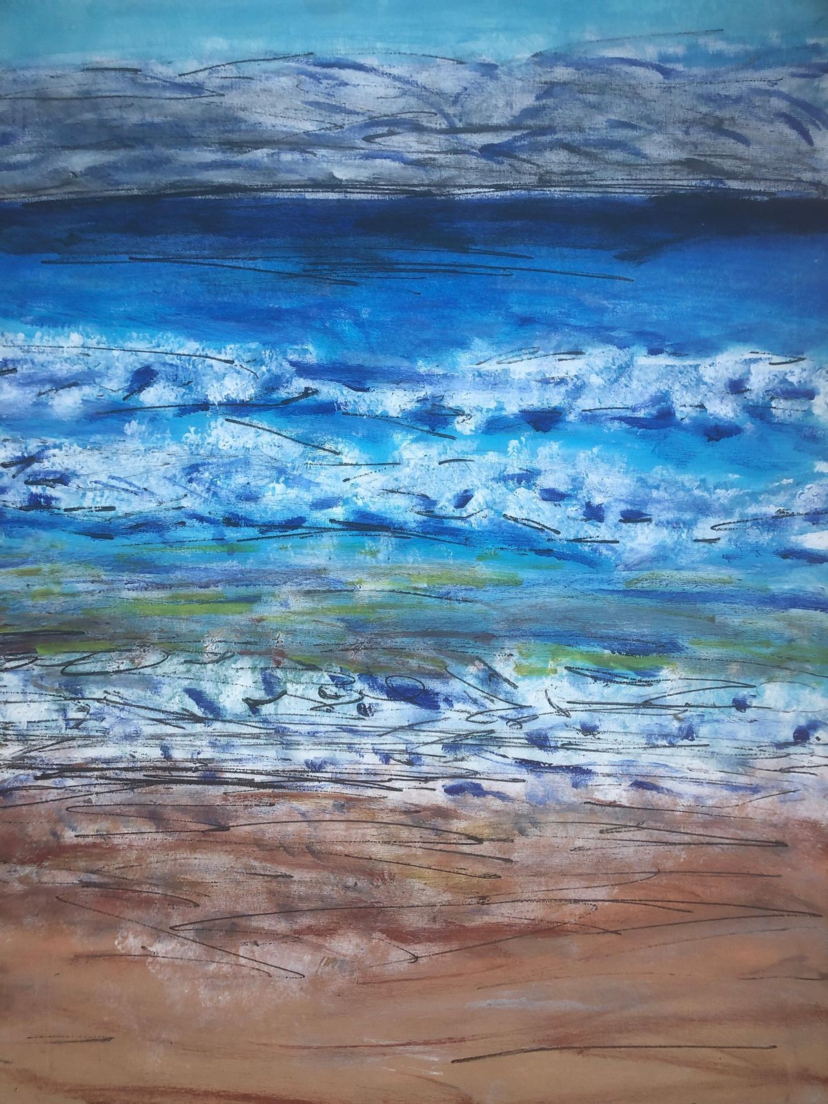 Unknown Beach Mediterranean Seascape Oil On Canvas Painting 2012 photo buy