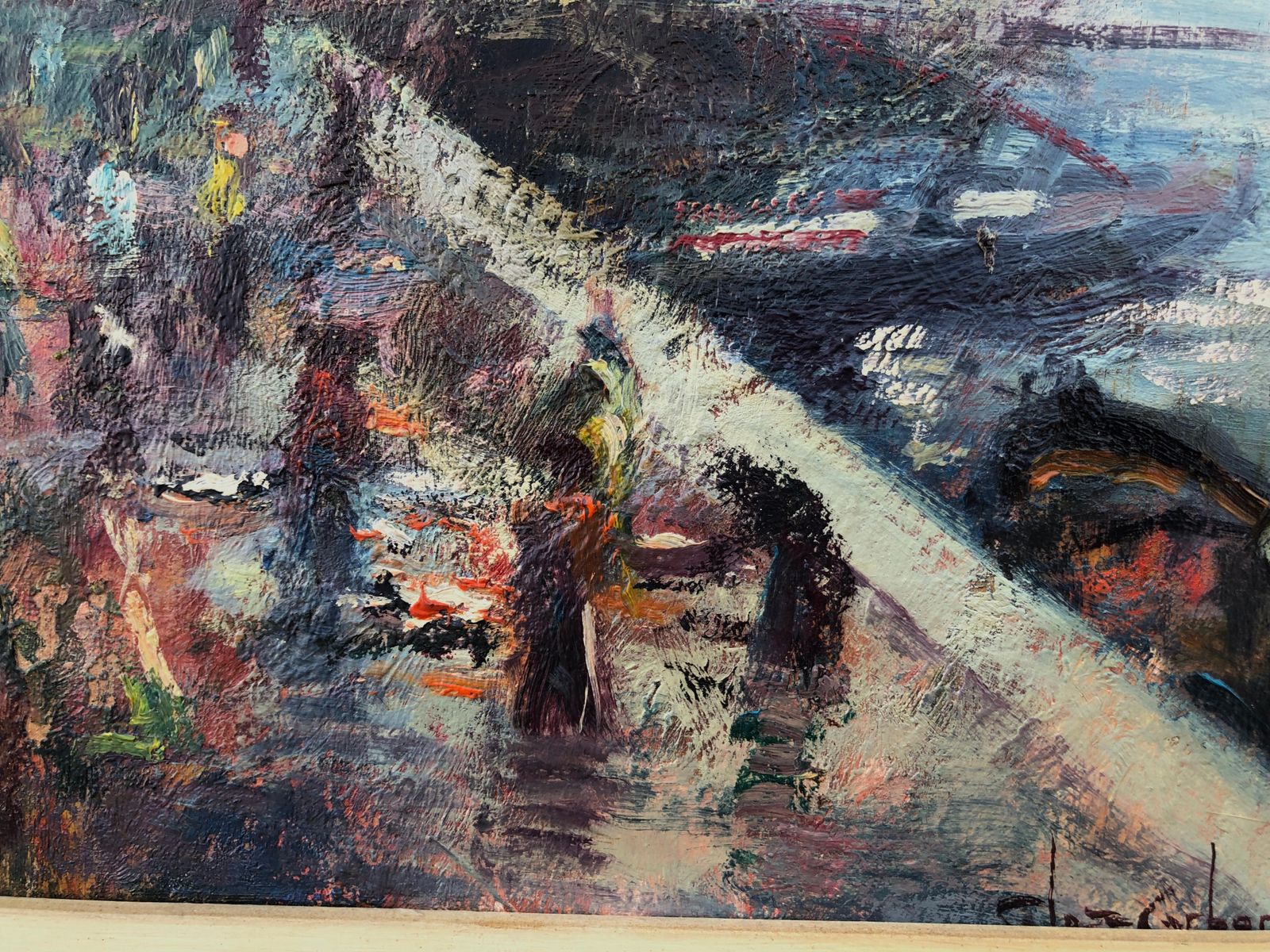 Rosendo Gonzalez Carbonell – Life By The Pier – Spaans Landschap – Olieverf Op Paneel – Ca. 1980 photo Kunst