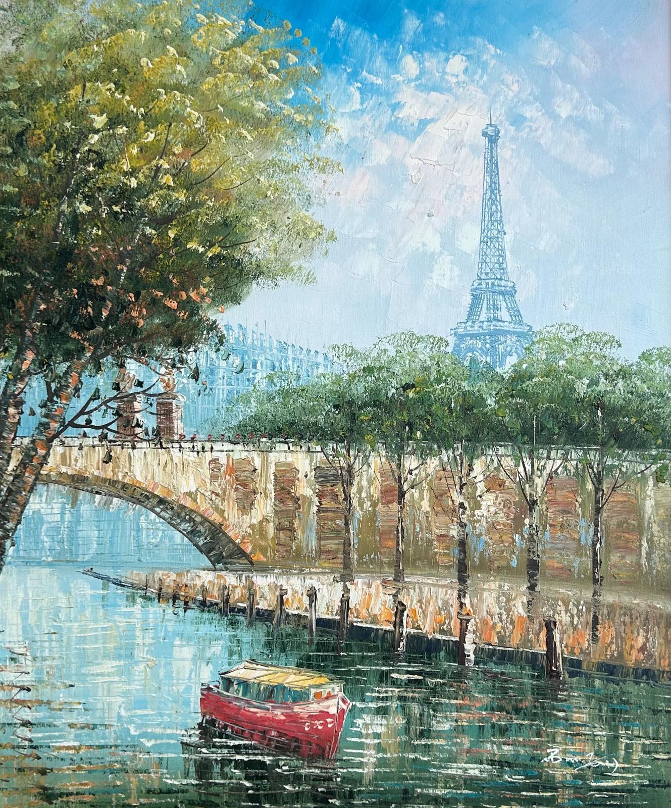 Caroline Burnnet Paris France Oil On Canvas Painting Urbanscape C.1980
