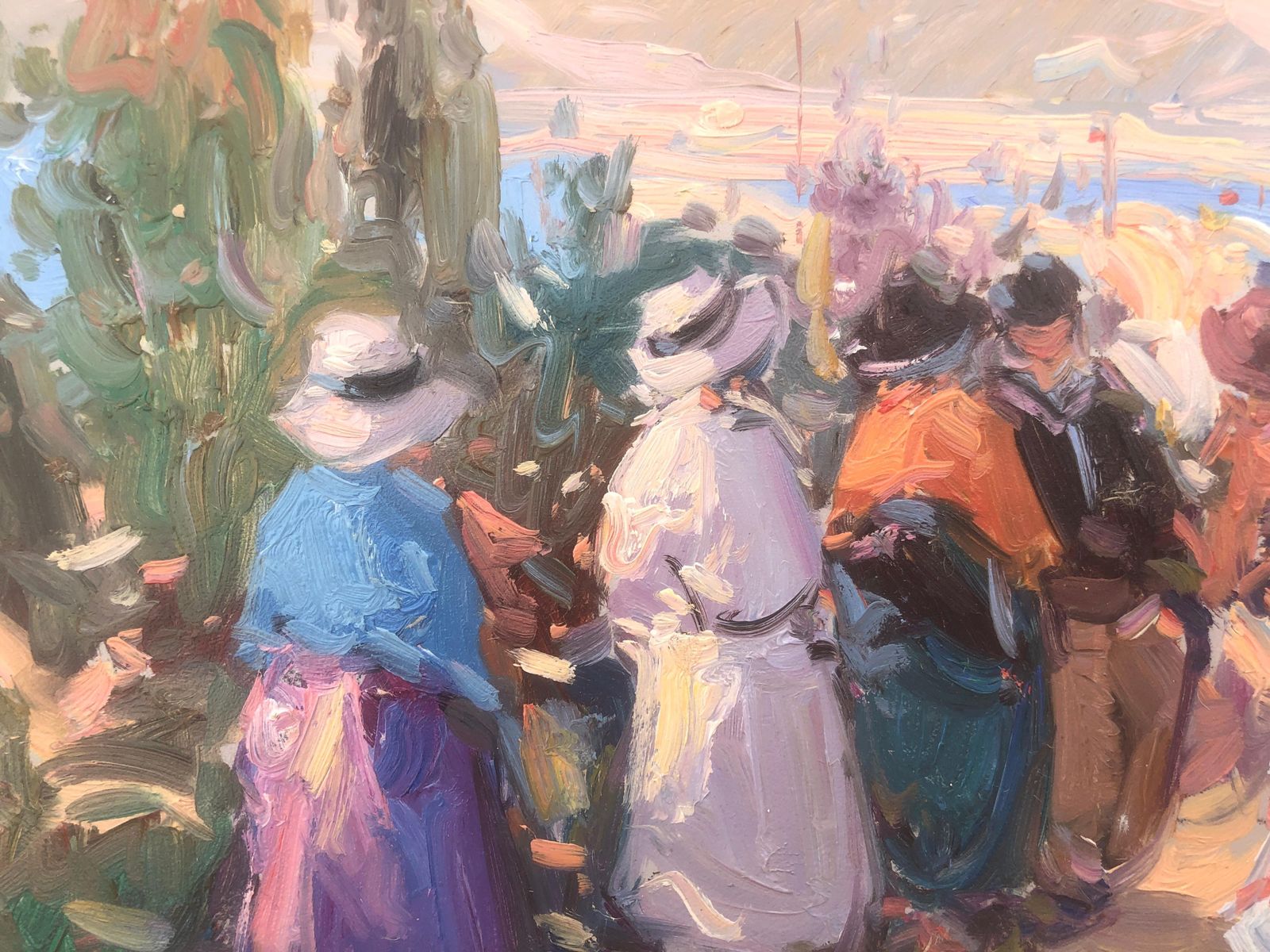 Gabriel Casarrubios Spanish Mediterranean Picnic Scene By The Sea Post Impressionist Oil Painting C.2000 photo 450.0