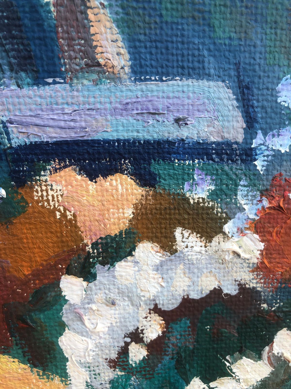 Jordi Curos Barcelona Flower Market Las Ramblas Oil Painting Mediterranean Street Scene 1970s photo 700.0