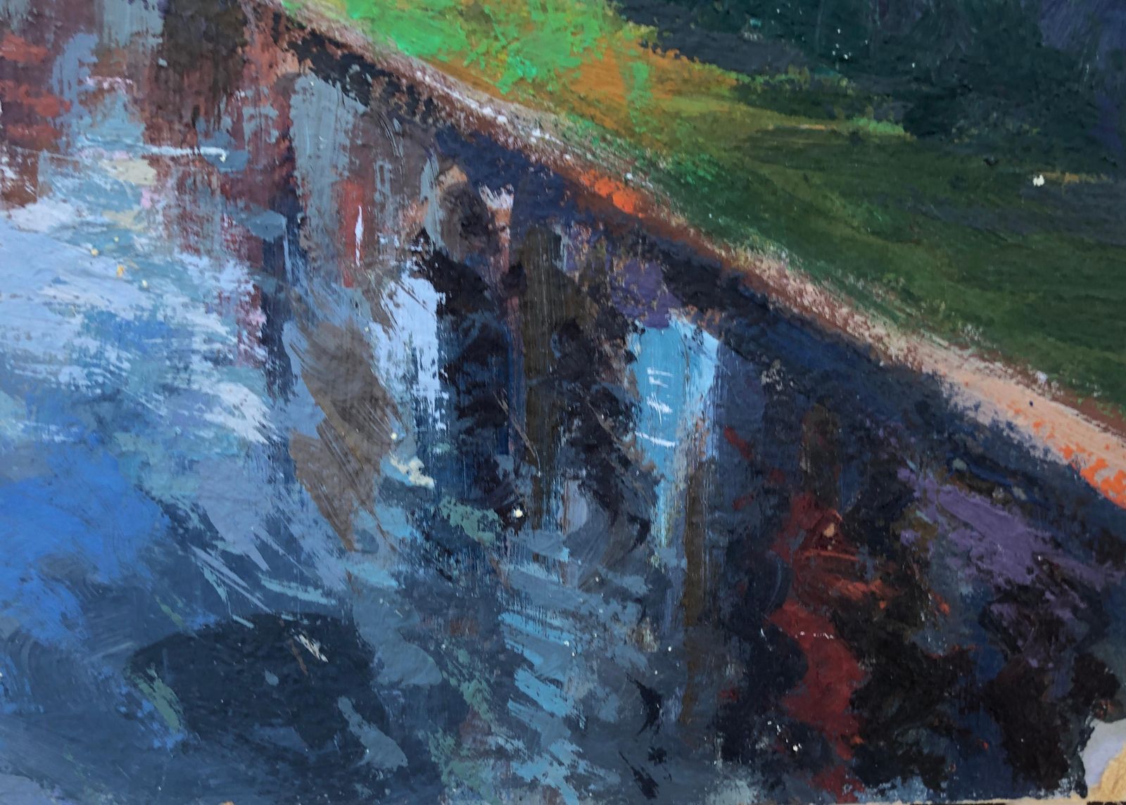 Josep Marfa Guarro European Urbanscape And River Original Oil On Cardboard Painting C.1990 photo for sale