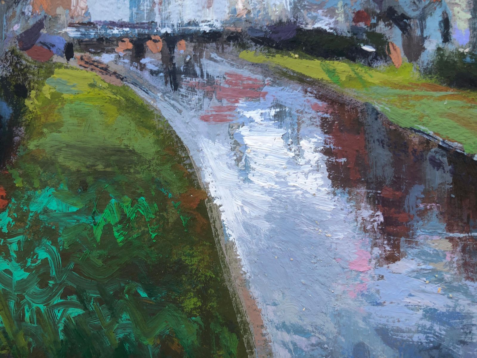 Josep Marfa Guarro European Urbanscape And River Original Oil On Cardboard Painting C.1990 photo 500.0
