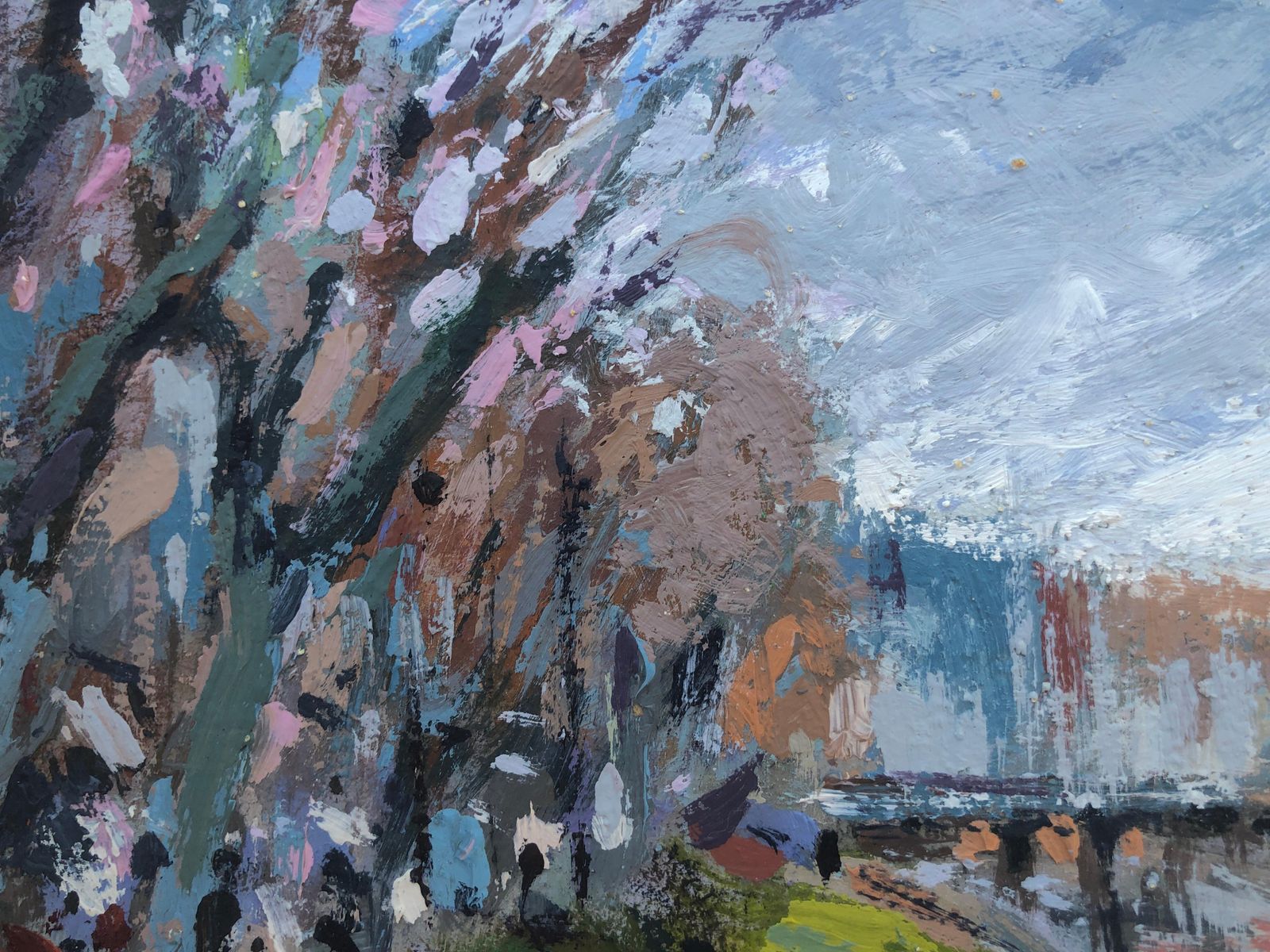 Josep Marfa Guarro European Urbanscape And River Original Oil On Cardboard Painting C.1990 photo vinterior