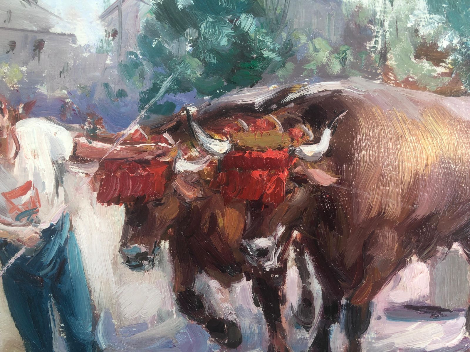 Juan Soler Spanish Bull Festival Scene Oil Painting Rural Post Impressionist Spain Europe C.2000 photo Art