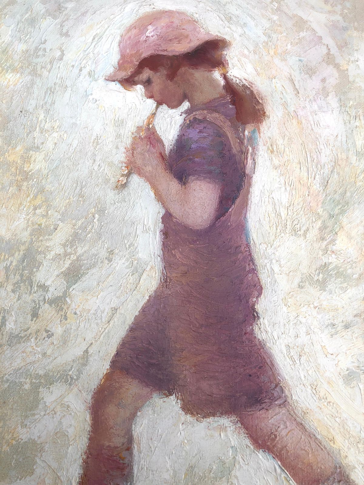 Enrique Montserrat Foj Impressionist Girl Playing Flute Poetic Spanish Figurative Oil Painting Art 1980s photo buy