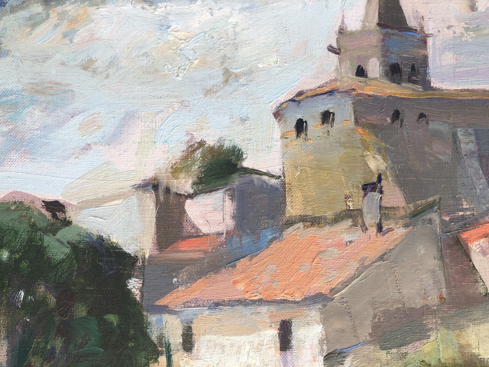 Rafael Griera Calderón Post Impressionist Mediterranean Village With Church, Spanish Landscape Oil On Canvas, Framed, C.1995 photo 600.0