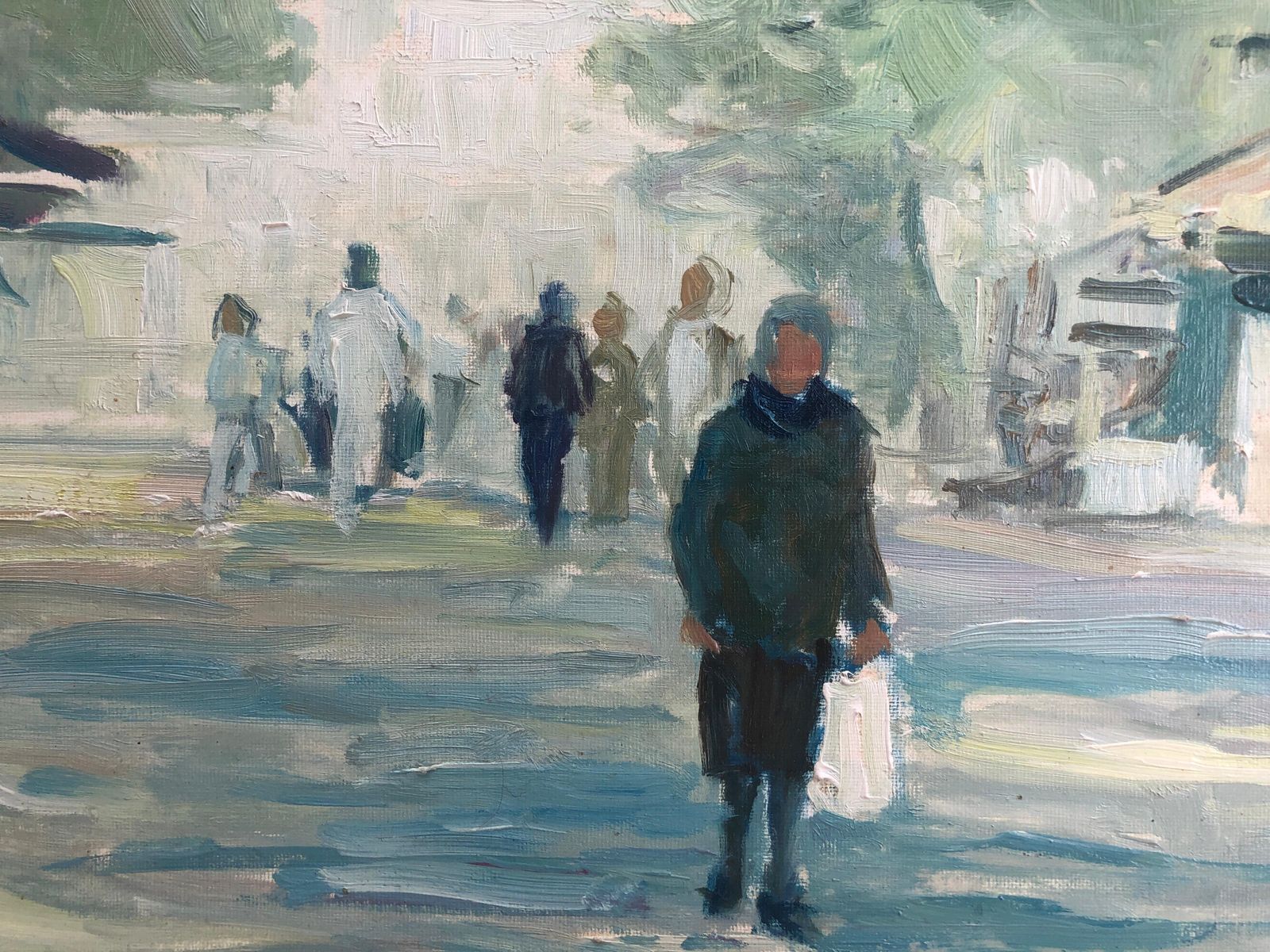 Pascual Fresquet Barcelona Street Scene Oil Canvas Painting Spanish Mediterranean Cityscape C.1985 photo vinterior