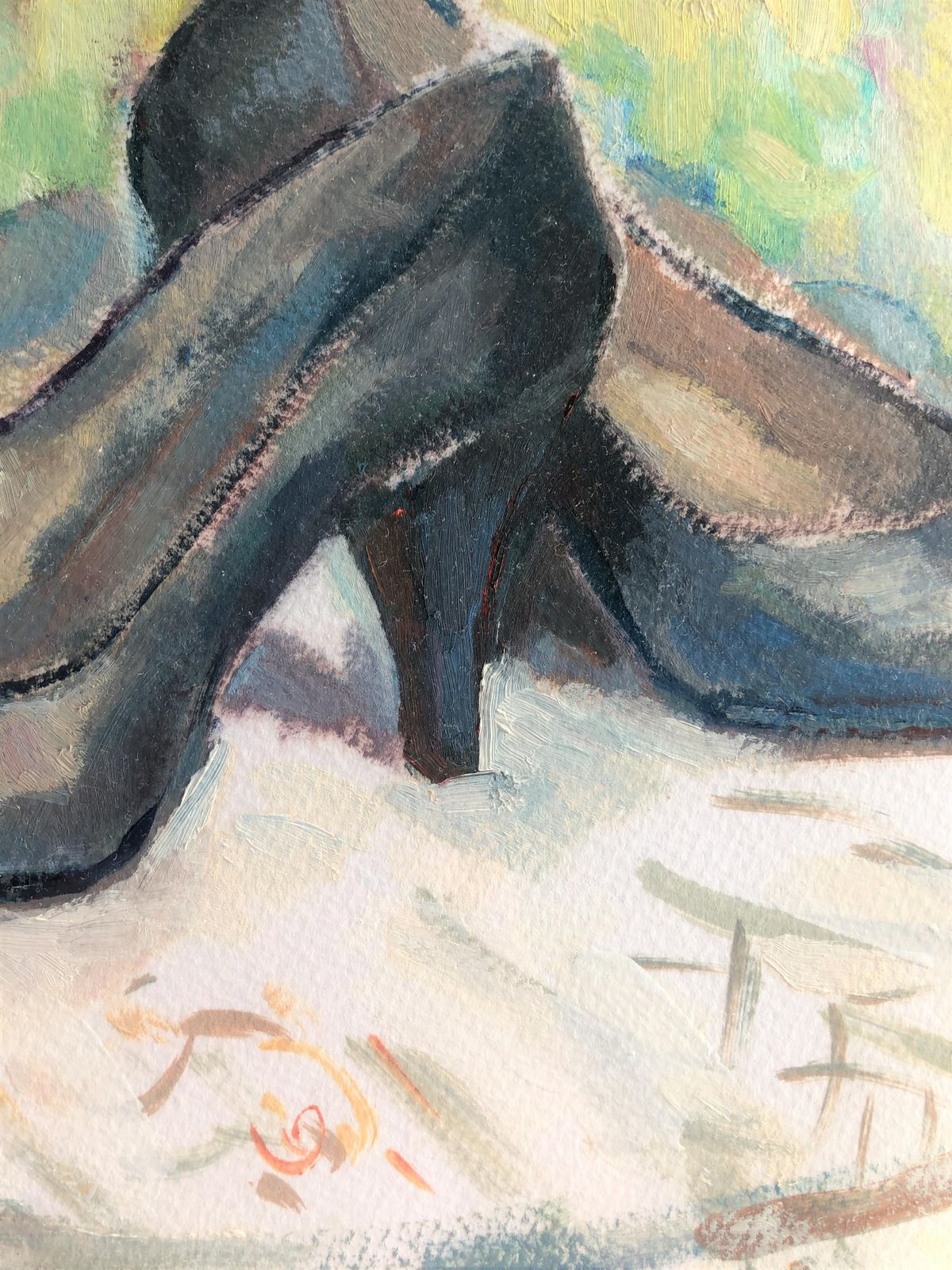 Carmen Espel Surreal Butterfly And High Heel Shoes Still Life, Post Impressionist Oil C.1980 photo 900.0