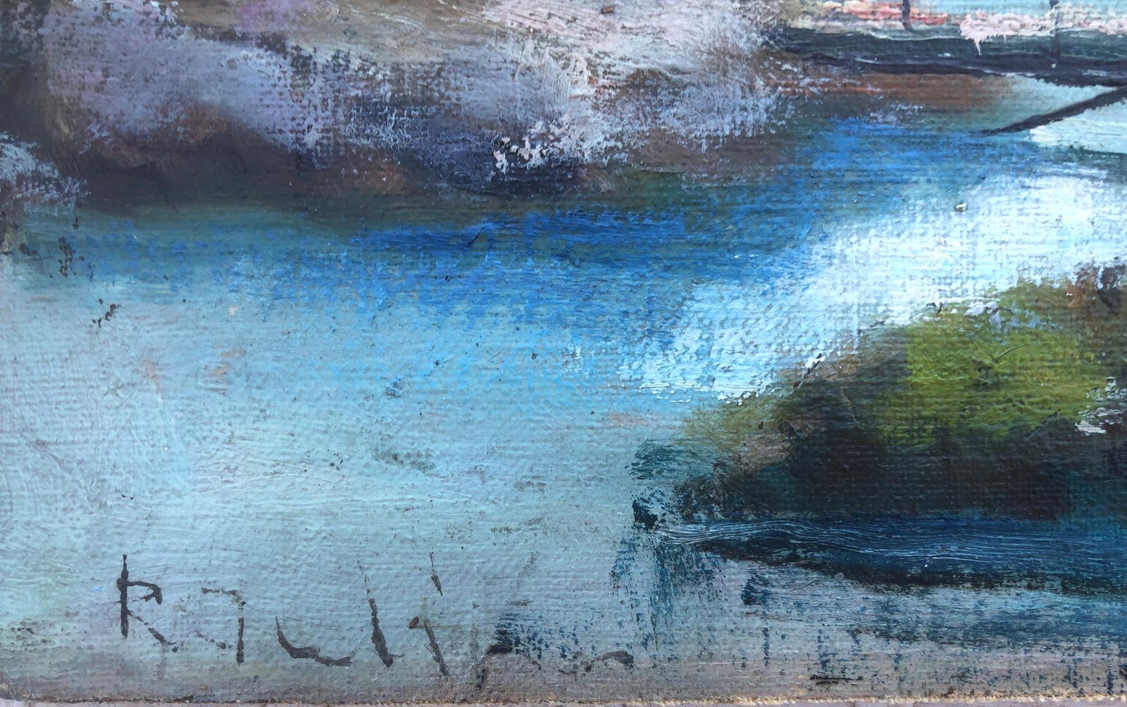 Unknown Spanish Impressionist River Landscape With Bridge And Figure Oil Barbizon Style C.1925 photo furniture