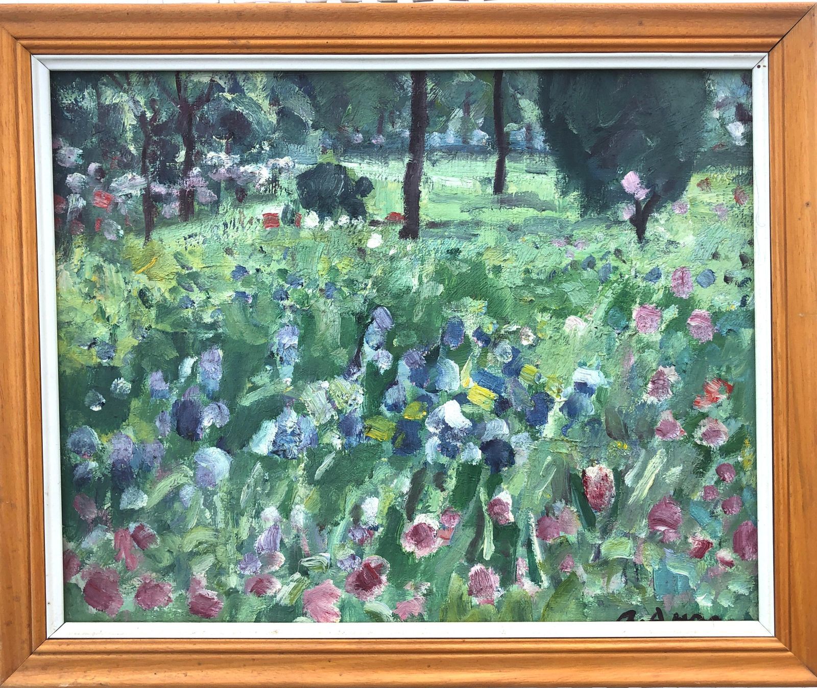 Rafael Duran Benet Spring Garden Oil Painting European Landscape Spain France C.1980 photo furniture