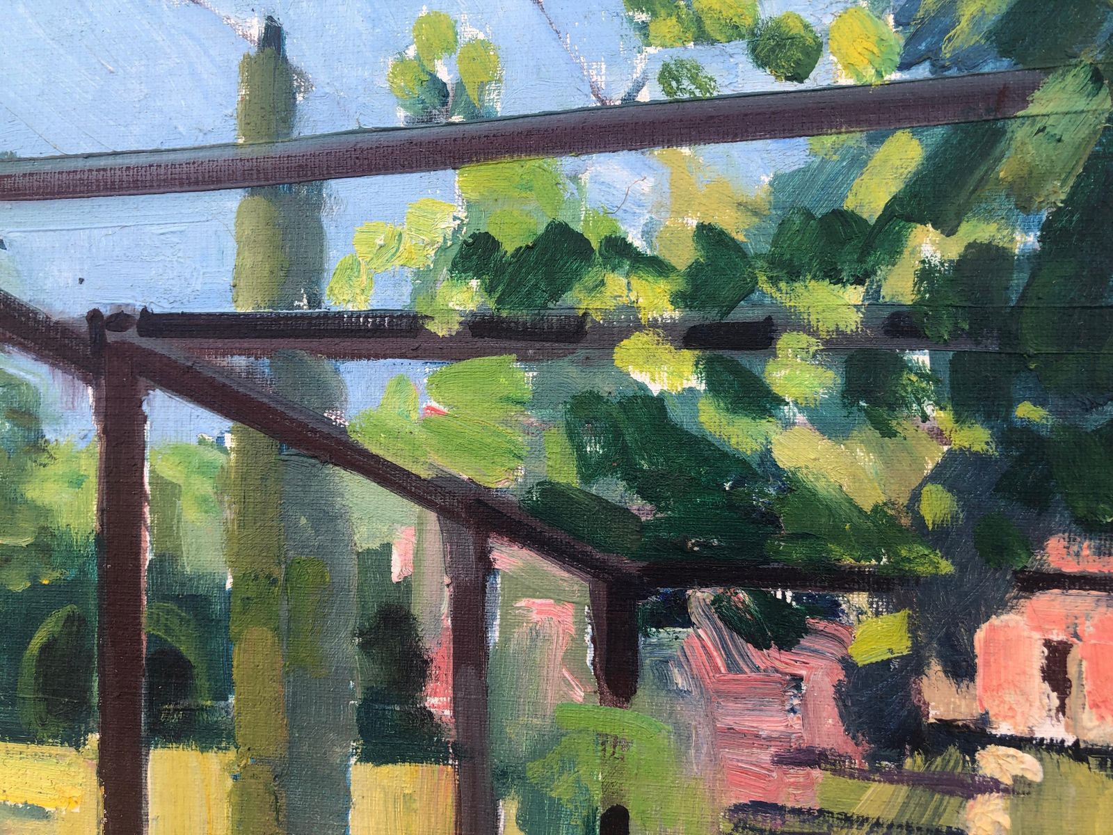 Rafael Duran Benet Light Through Pergolas Mediterranean Landscape Oil Painting C.1980 photo 400.0