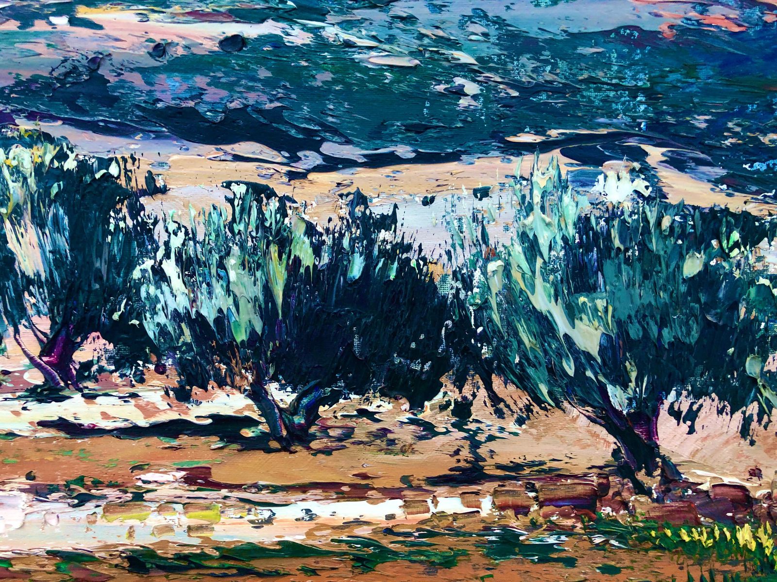 Jose Cozar Mediterranean Landscape With Olive Trees And Teulada Village, Spanish Post Impressionist Oil On Canvas, 1980 photo Art