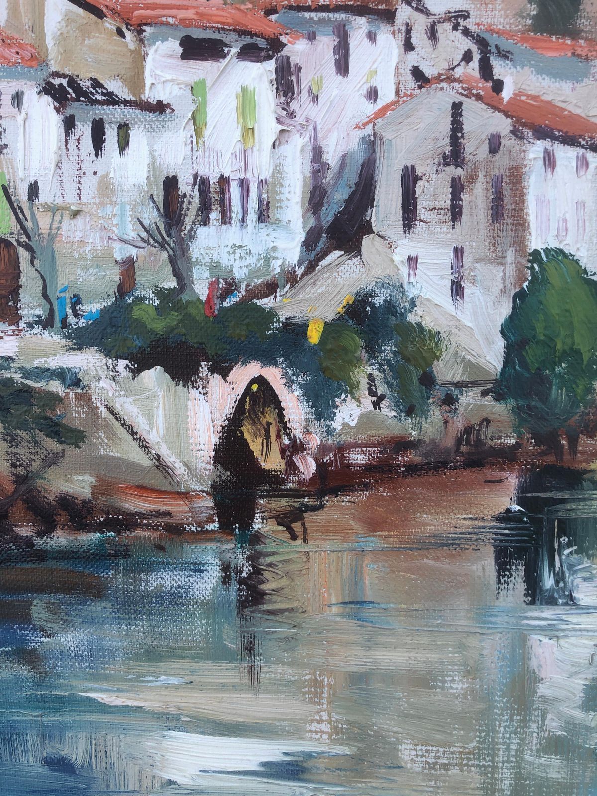 Albert Junyent Quinquer Spanish Mediterranean Village River Landscape Oil Painting Catalan Coast Spain 1976 photo Art