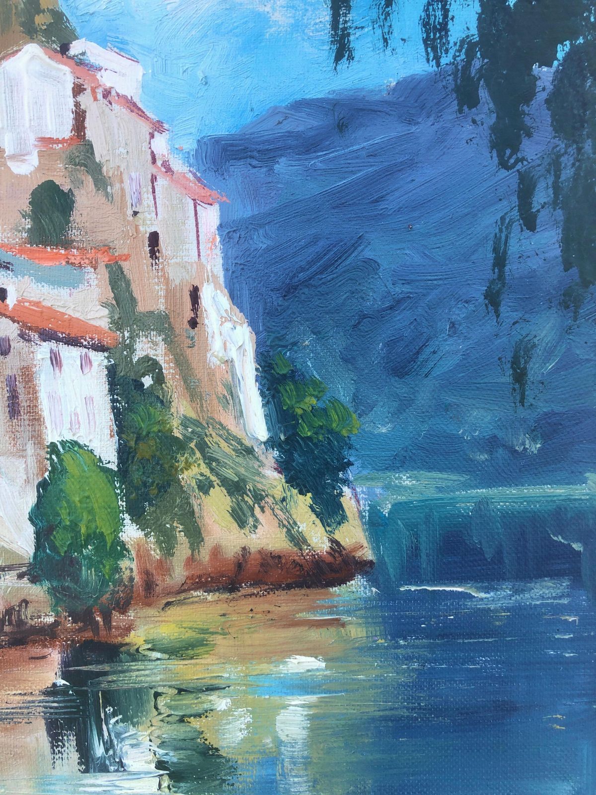 Albert Junyent Quinquer Spanish Mediterranean Village River Landscape Oil Painting Catalan Coast Spain 1976 photo vinterior