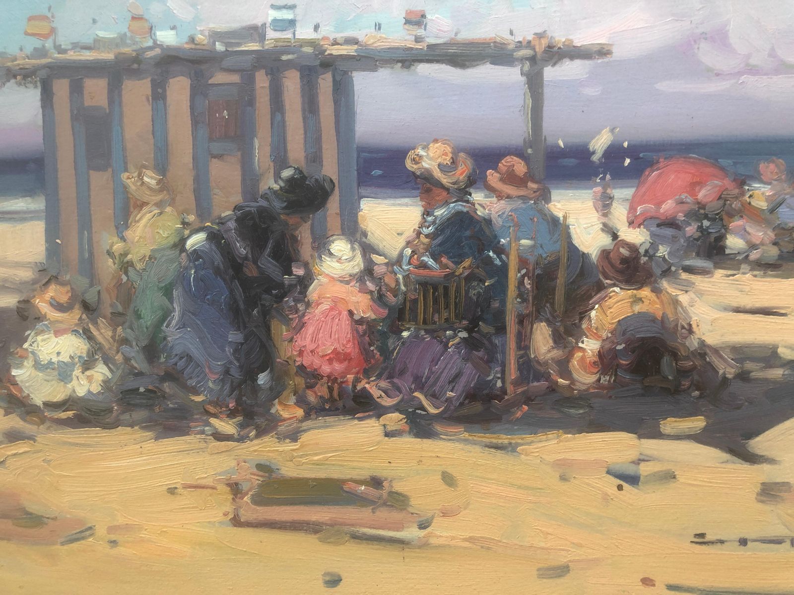 Gabriel Casarrubios Spanish People On The Beach Spain Oil On Board Painting C.2000 photo buy