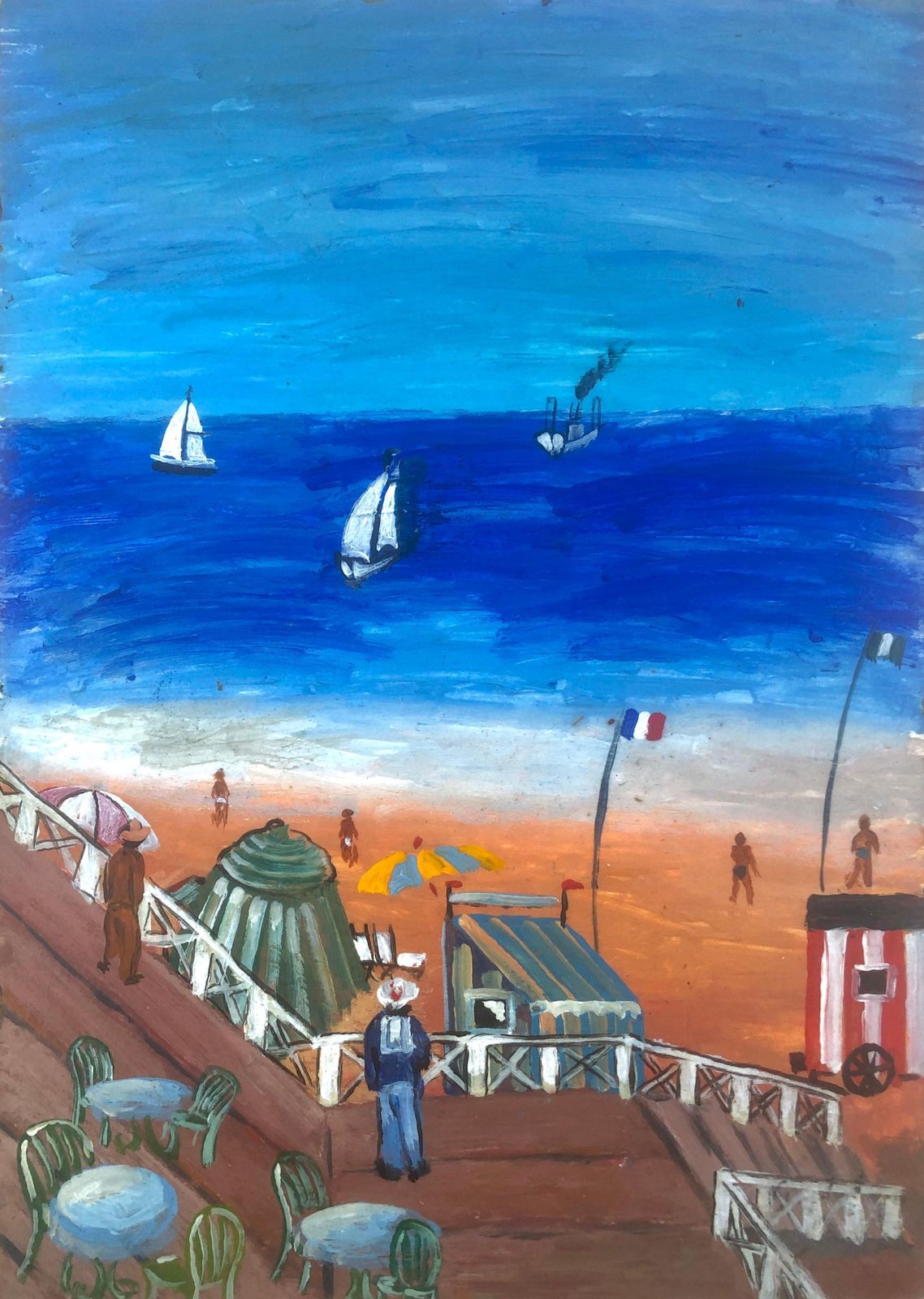 Unknown France Beach Acrylic Painting Seascape C.2000
