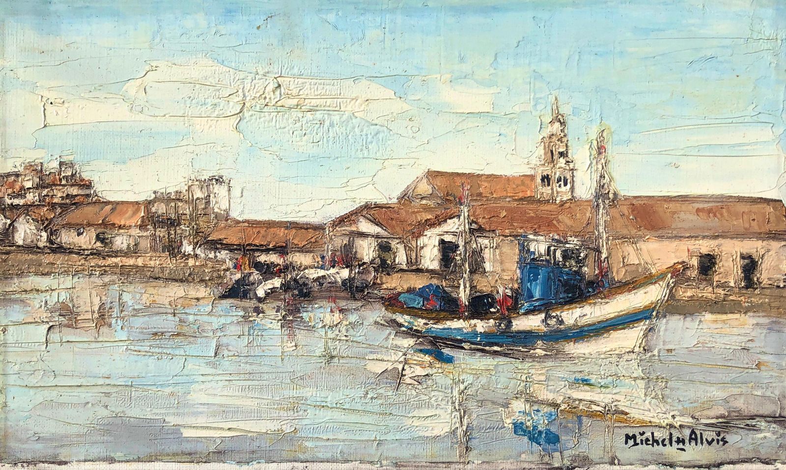 Michel De Alvis Isla Cristina Spain Oil On Canvas Painting Spanish Seascape C.1960