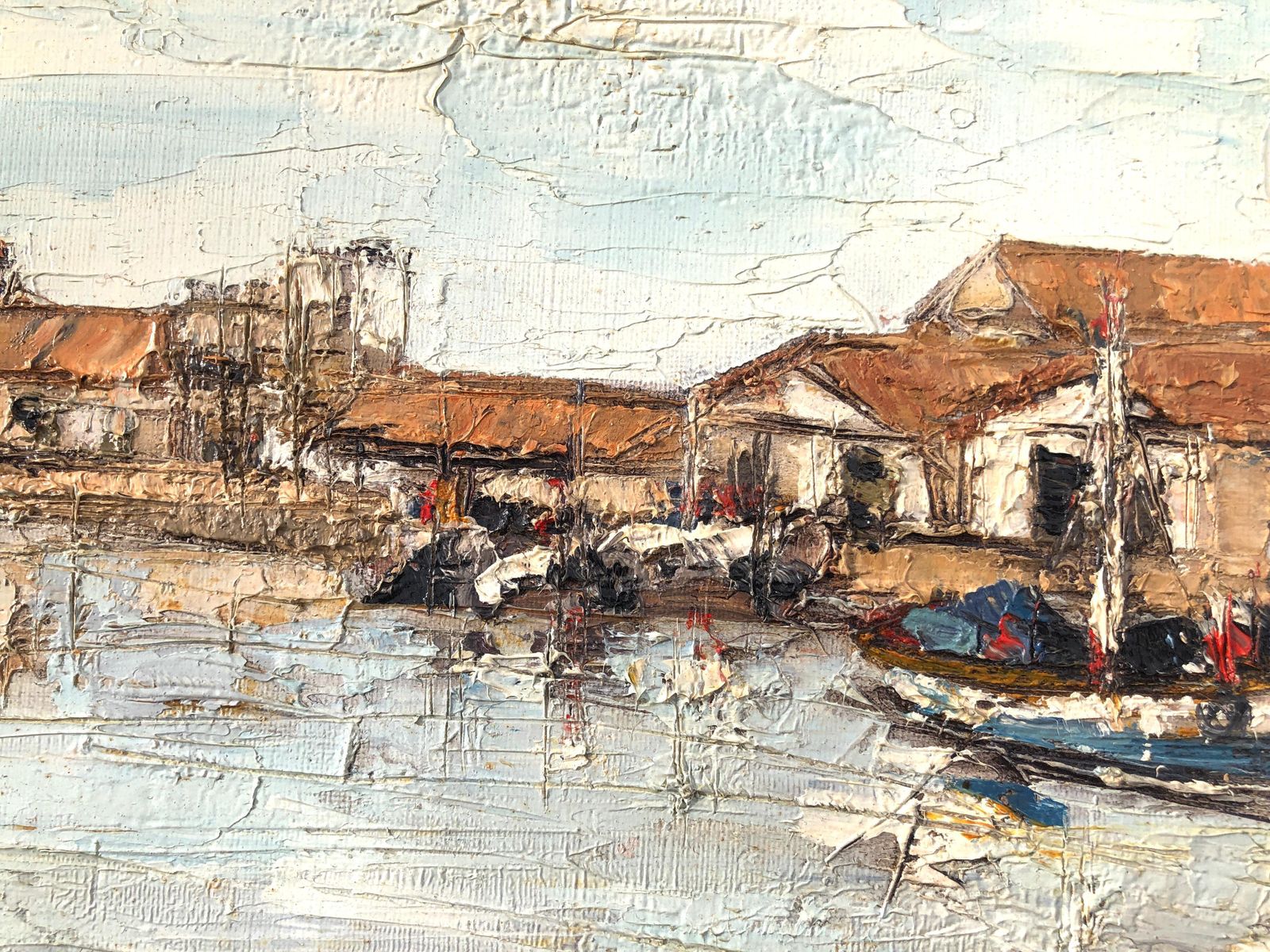Michel De Alvis Isla Cristina Spain Oil On Canvas Painting Spanish Seascape C.1960 photo buy