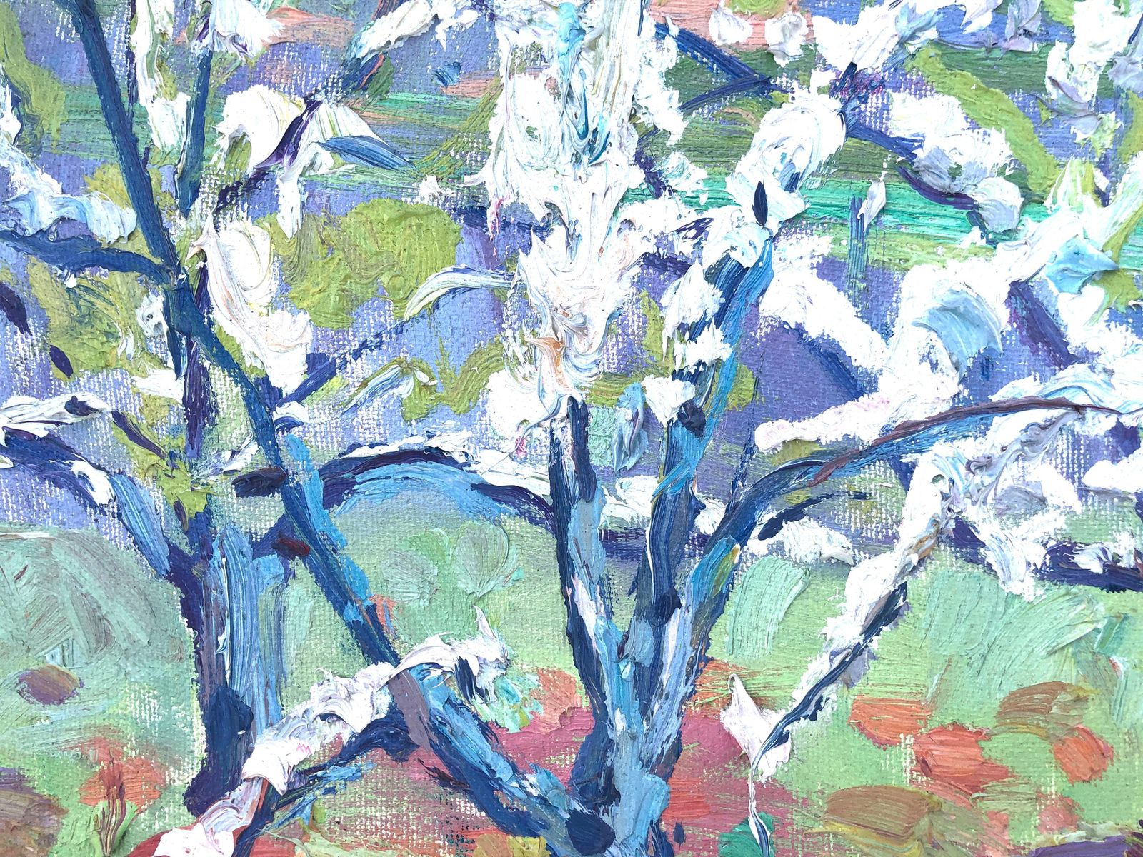 Juan Varea Mediterranean Almond Blossom Landscape Riells Catalonia Spanish Impressionist Oil Painting 1992 photo 800.0