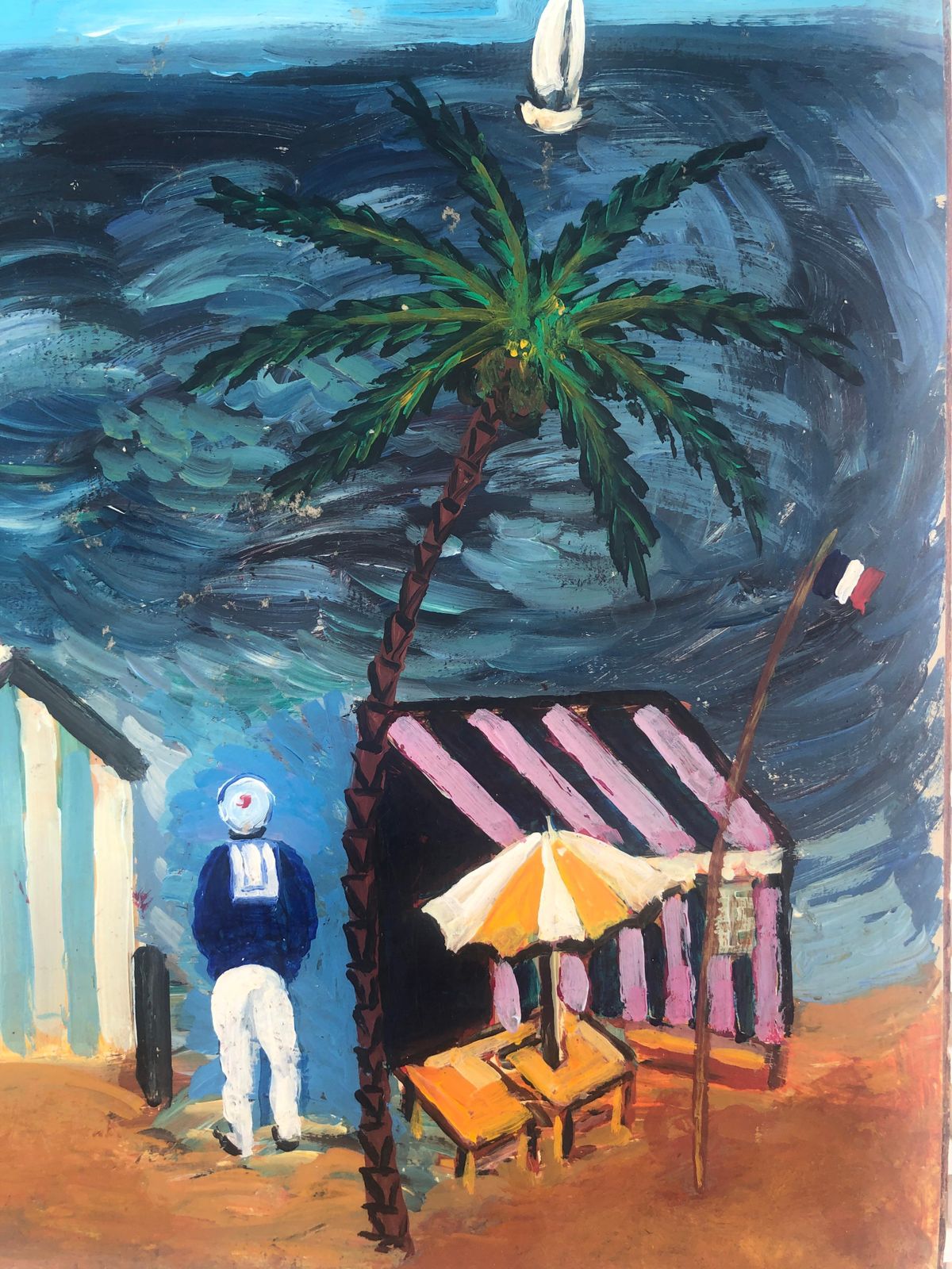 Unknown France Beach Acrylic Painting Seascape C.2000 photo furniture