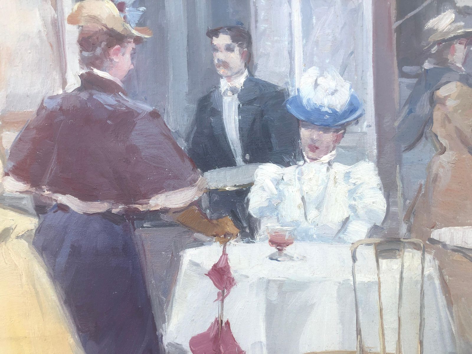 Luis Sagasta Paris Belle Epoque Cafe Scene With Elegant Ladies And Urban Society Oil Painting C.1990 photo for sale