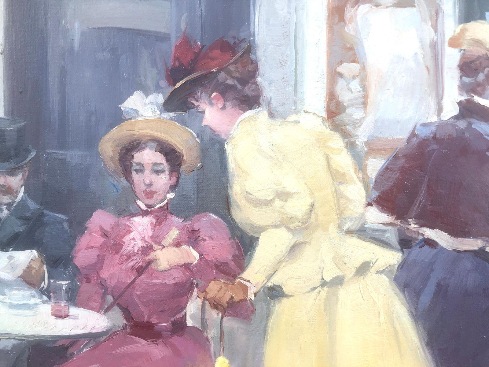 Luis Sagasta Paris Belle Epoque Cafe Scene With Elegant Ladies And Urban Society Oil Painting C.1990 photo Art