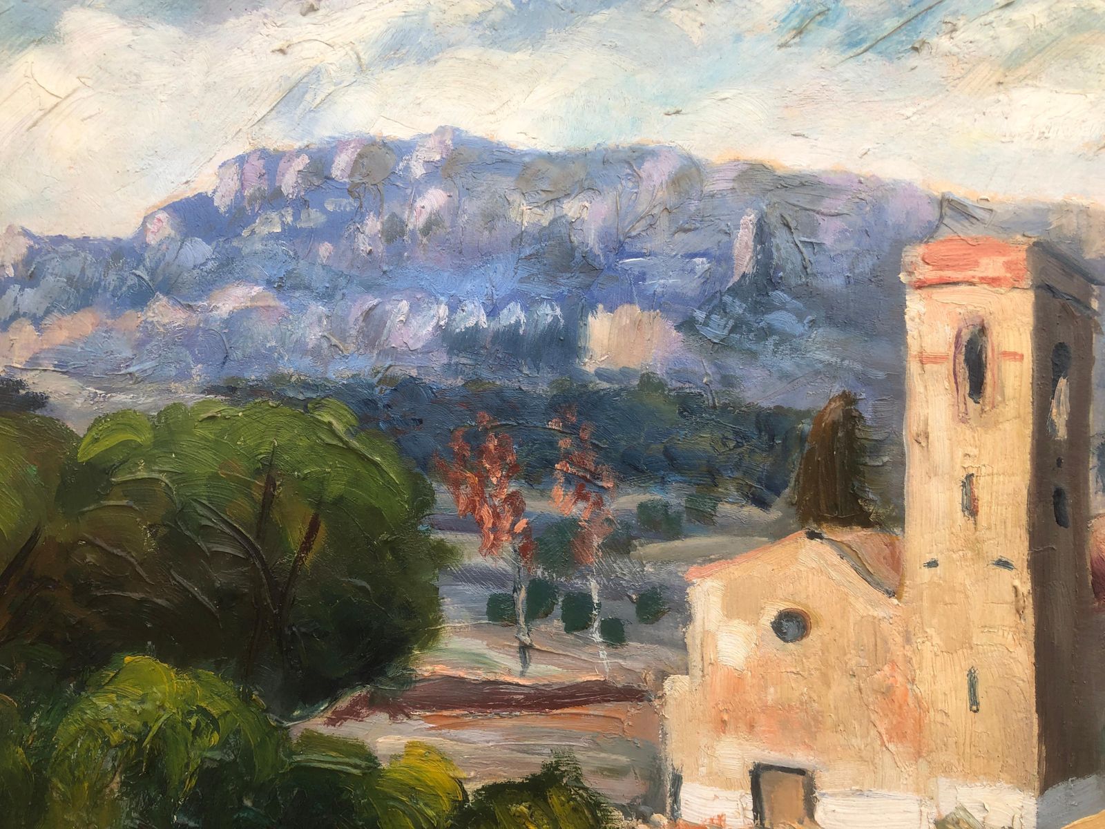 Joan Joseph Gari Mediterranean Church Landscape Catalan Post Impressionist Mountain Scene Oil 1977 photo vinterior