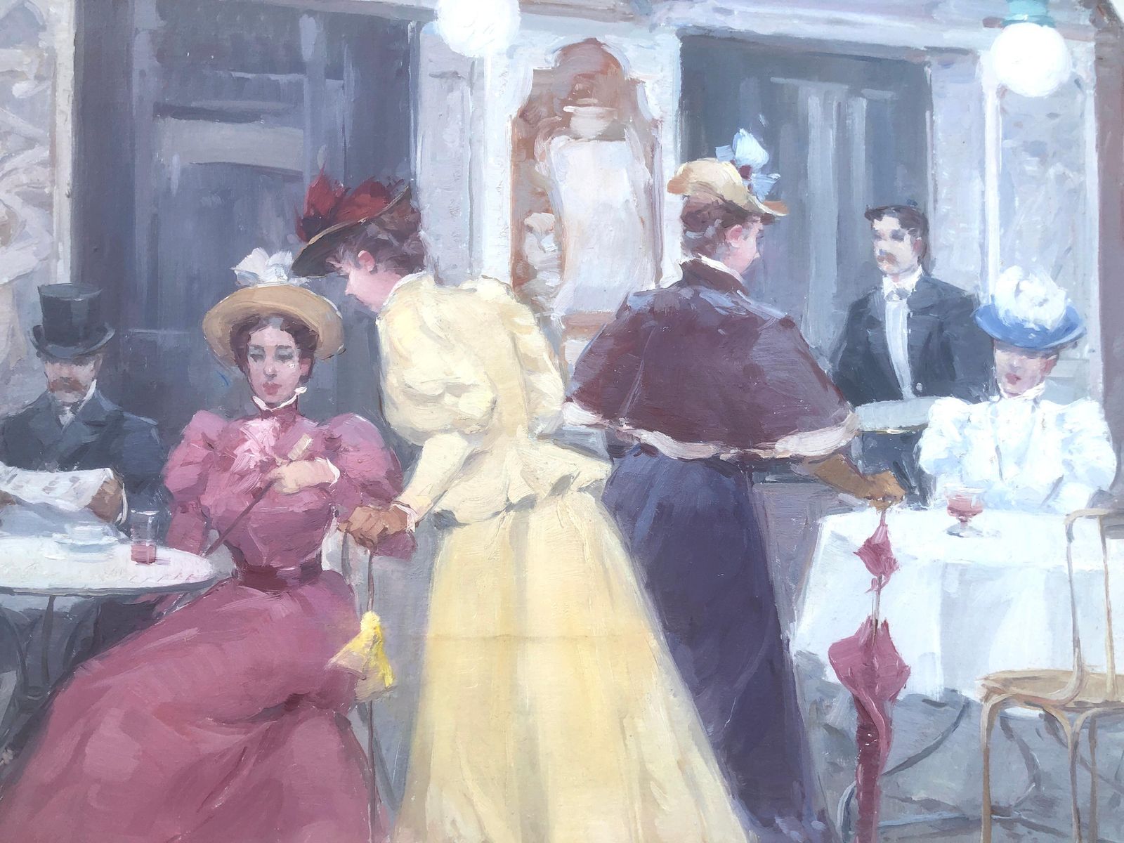 Luis Sagasta Paris Belle Epoque Cafe Scene With Elegant Ladies And Urban Society Oil Painting C.1990 photo buy