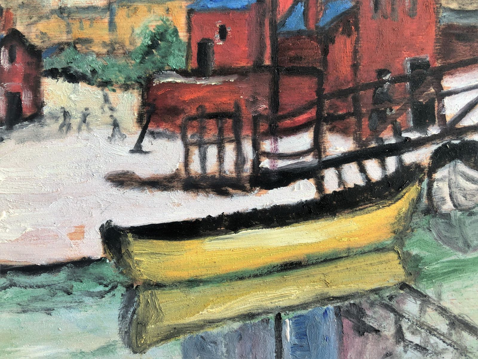 Vladimir Ksieski – Klein Fauvistisch Rivierlandschap Met Boot, Expressionistisch Olieverf Op Paneel, Ca. 2020 photo for sale