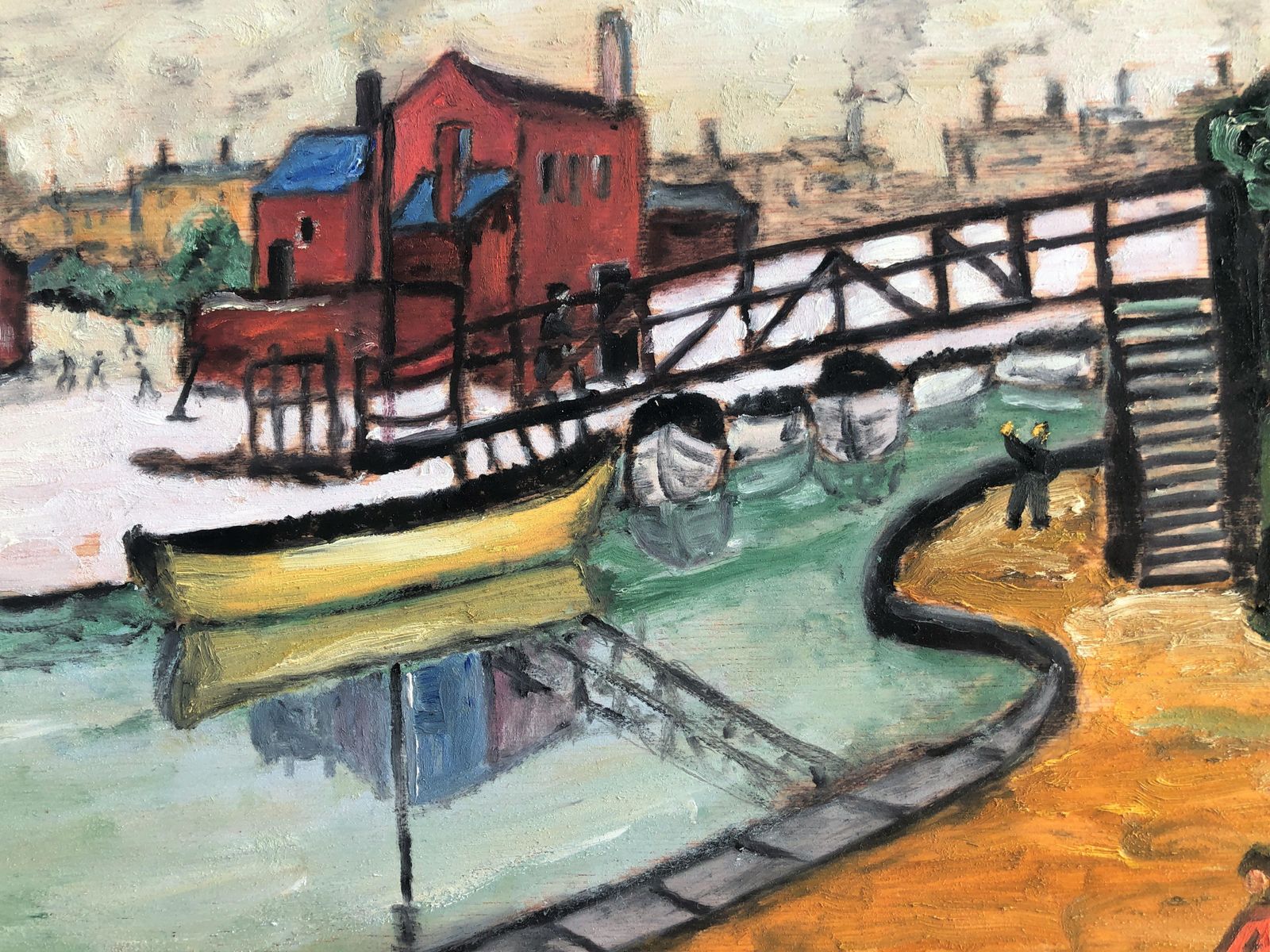 Vladimir Ksieski – Klein Fauvistisch Rivierlandschap Met Boot, Expressionistisch Olieverf Op Paneel, Ca. 2020 photo buy