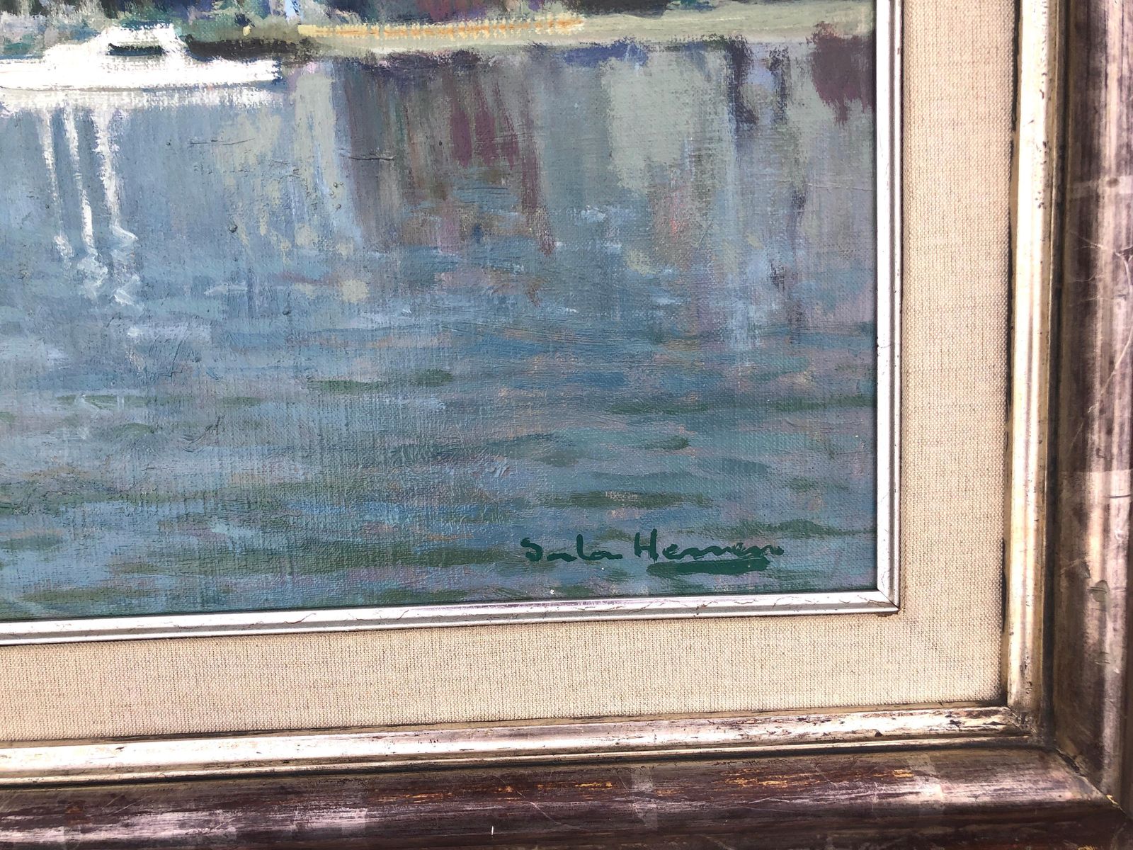 Antonio Sala Herrero Mediterranean Marina Spain Oil On Canvas Painting C.1980 photo for sale