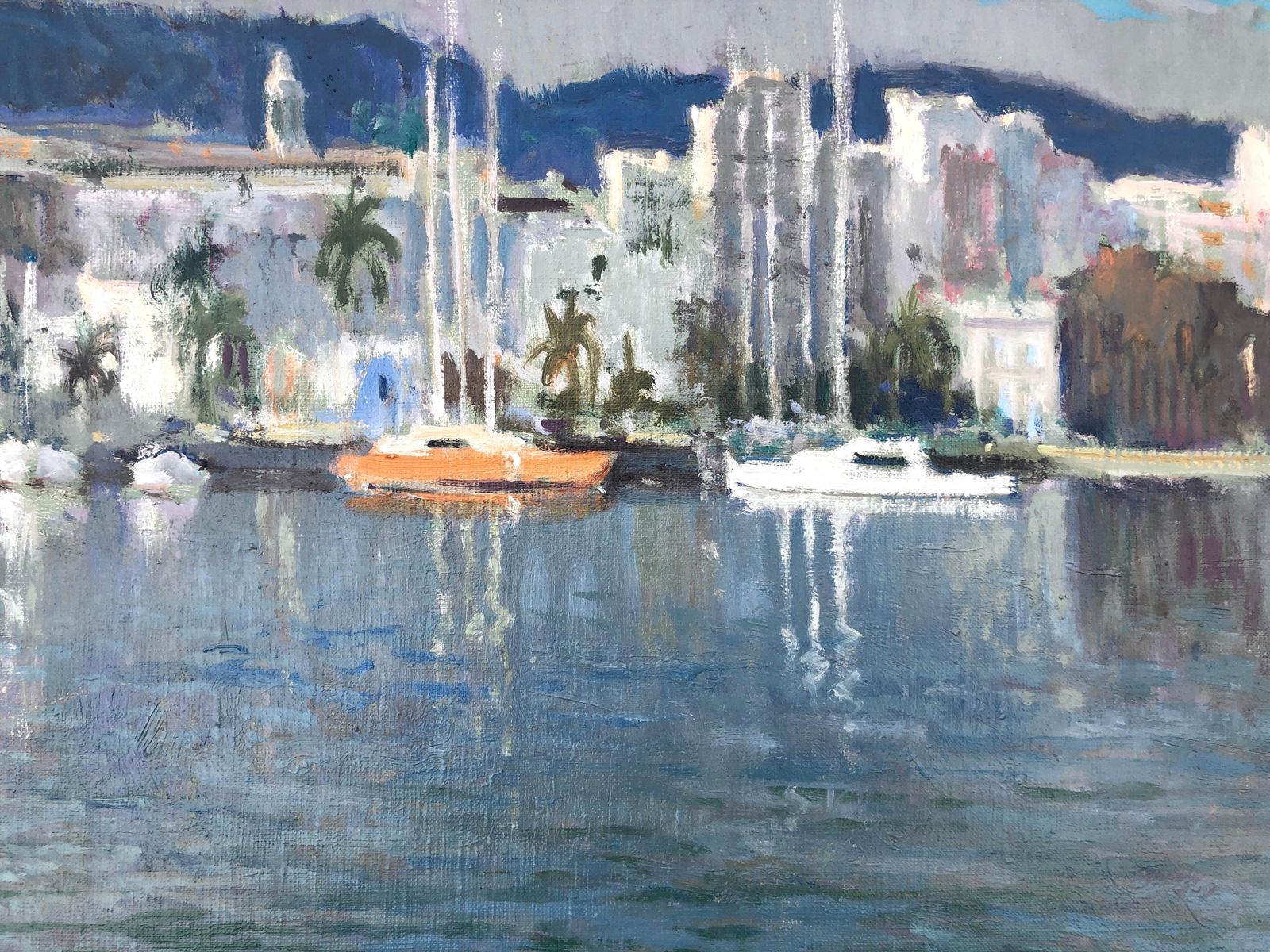 Antonio Sala Herrero Mediterranean Marina Spain Oil On Canvas Painting C.1980 photo buy