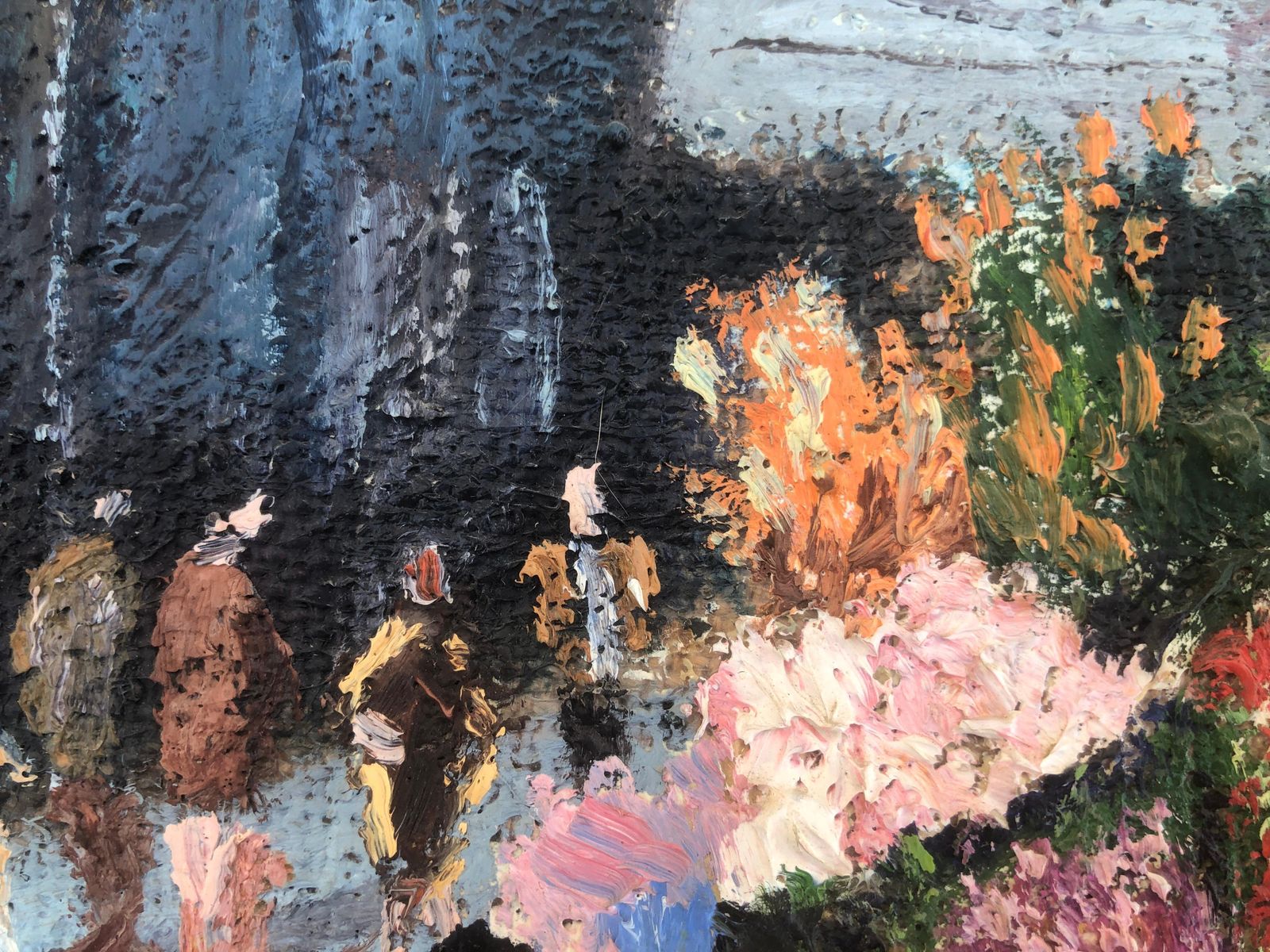 Joan Joseph Gari La Rambla Barcelona Flower Market Street Scene Spanish Post Impressionist Oil Painting 1978 photo Art