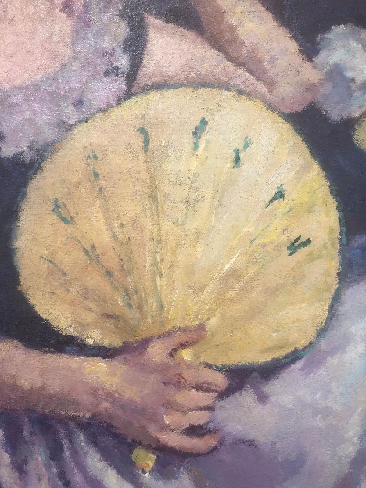 Joan Palet Woman With Paipai Fan Oil On Canvas Painting Portrait C.1975 photo for sale
