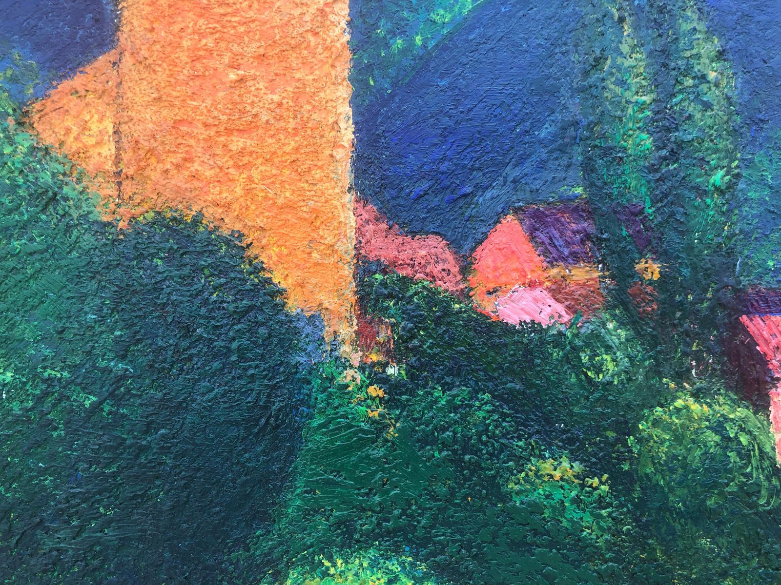 Guillem Villà Bassols Post Impressionist Pyrenees Village Church Tower Landscape Spain Oil Painting 1973 photo for sale